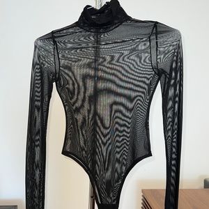 Danielle Guizio black mesh bodysuit